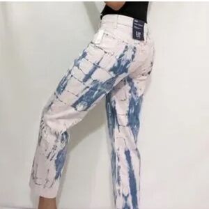 GAP 1969 Pink Blue High Rise Tie Dye Cheeky Straight Mom Jeans Size 6 NWT